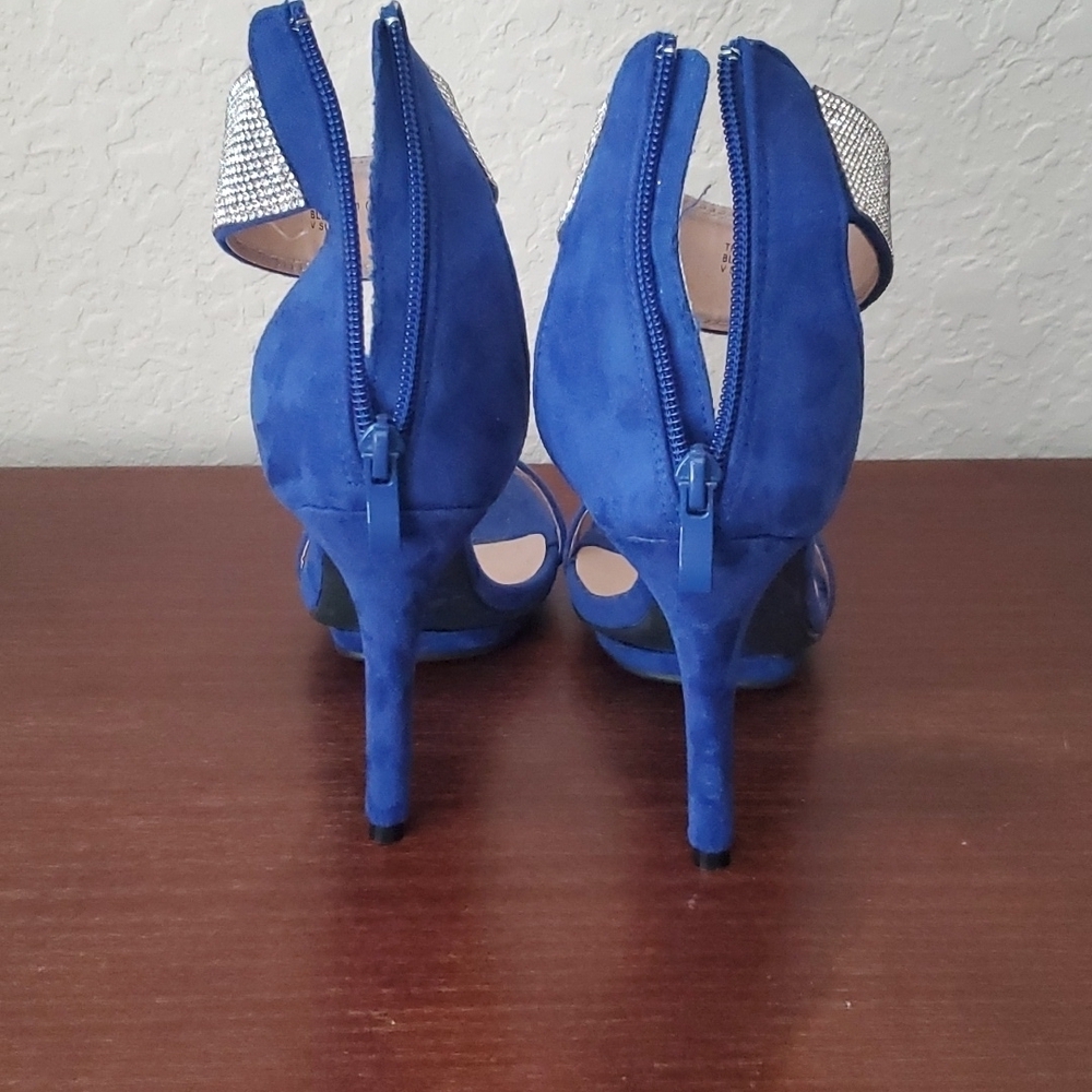 4/$30 Rhinestone cuff stiletto blue suede heels sz 9 ** - Picture 10 of 14